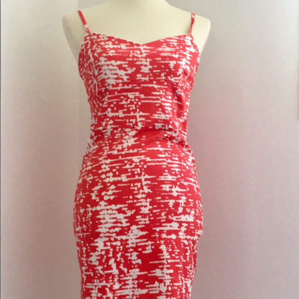 Aqua pencil dress white and coral red